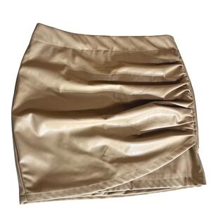 Beige Taupe Ruched Faux Leather Mini Skirt Size L‎ Fashion Nova Soft Comfortable